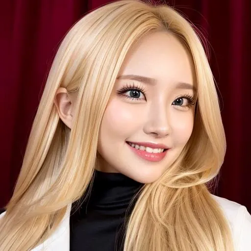 1woman, blonde hair, smile, sensual red cloths, (realistic), soft light, (perfect anatomy, sexy face), <lora:lunasBelleDelphine_lunasBelleDelphine:0.6>, <lora:koreandolllikenessV20_v20:0.6>