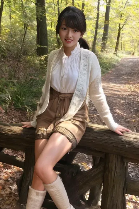 <lora:xiuxinV2:0.8>,best quality, masterpiece, realistic, photorealistic, exquisite details and textures, professional lighting, 1girl, detailed skin,bangs,high ponytail, smile, lips, full body, outdoors, forest, clothesless