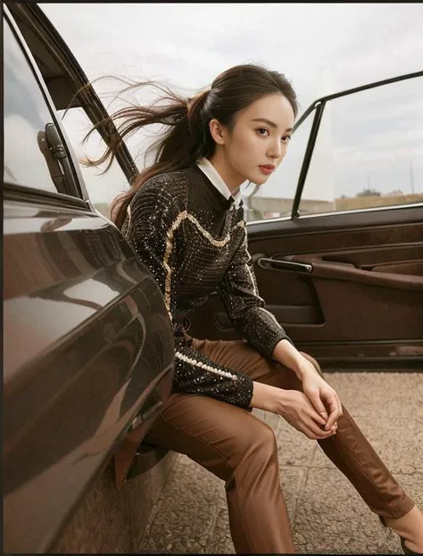 <lora:jinchen:0.6>,jinchen,masterpiece,best quality,1girl, letterboxed, lips, long_hair, long_sleeves, pants, photo_\(medium\), realistic, sitting, solo