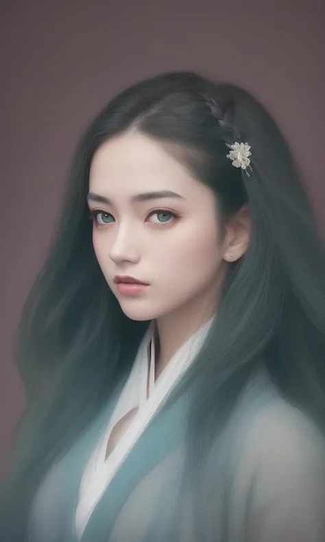 (solo girl portrait (beautiful detailed face:1.6, beautiful detailed eyes:1.3),hanfu,skirt basket,bald girl,floating),(purple background),(highest quality,8k,GameCG,photorealistic,wallpaper),(color of Red|green|blue|black|white),By Raphael,india:0.5
