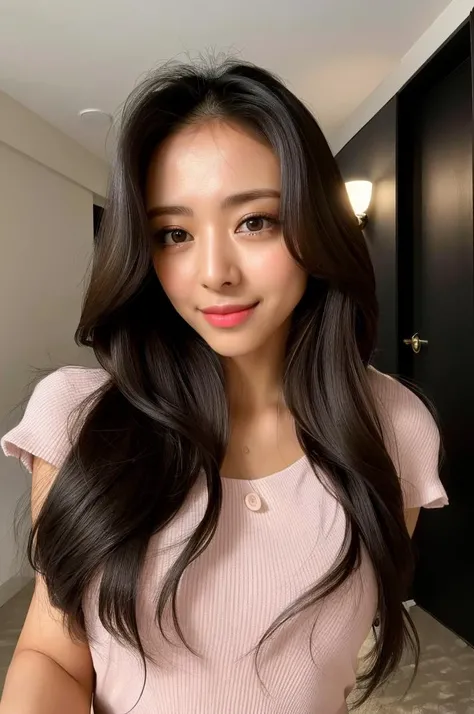masterpiece, best quality, ultra high res, highres, best shadow, physics-based rendering, an extremely delicate and beautiful, extremely detailed, amazing, finely detail, official art, extremely detailed, beautiful detailed girl, light on face, cinematic lighting, depth of field, 1girl, nipples, breasts, solo, nude, brown hair, smile, navel, brown eyes, looking at viewer, pubic hair, upper body, portrait, medium breast, petite, portrait,(adorable girl, long hair, black hair, detailed face, (bedroom ), (beckoning:1.1, itzyyuna, <lora:xelor_ItzyYuna_v1.0:1>