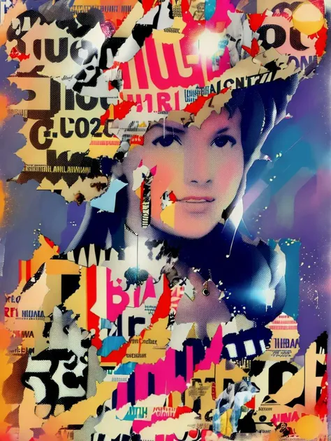 <lora:PunkArt:1>punk collage of a eva 1967
