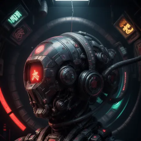 (alone:1.4), brain of machine inside an aquarium, neon lights, scifi <lora:ShinobiTech-20:1>