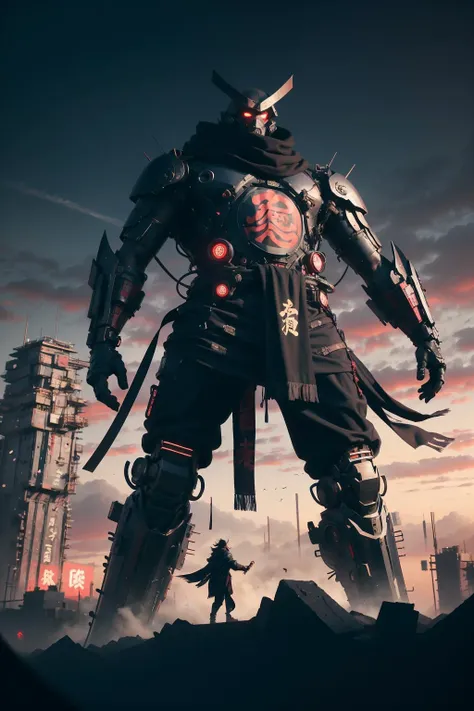 <lora:ShinobiTech-20:1> shinobitech , scifi, shinobi, bulky metal , (cyberpunk:1.1) , neon lights,
solo,In a desolate, shadowy wasteland, a lone figure trudged through the ashen landscape, the air heavy with an ominous silence, scene view, dynamic angle,