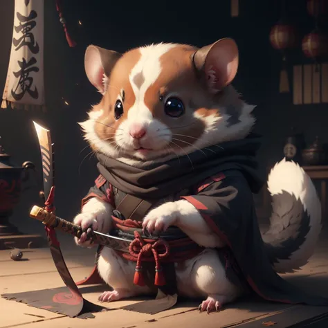 <lora:ShinobiTech-20:0.8>, shinobitech , scifi, shinobi,    metal ,  
pokemon \(creature\),  samurai hamster , small animal, holding sword,