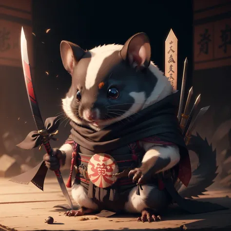 <lora:ShinobiTech-20:0.8>, shinobitech , scifi, shinobi, metal ,
pokemon \(creature\), ninja black hamster , small animal, holding sword,