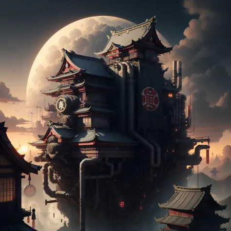 <lora:ShinobiTech-20:0.8>, shinobitech , scifi, shinobi, bulky metal , pipes , neon ,
house on a hill