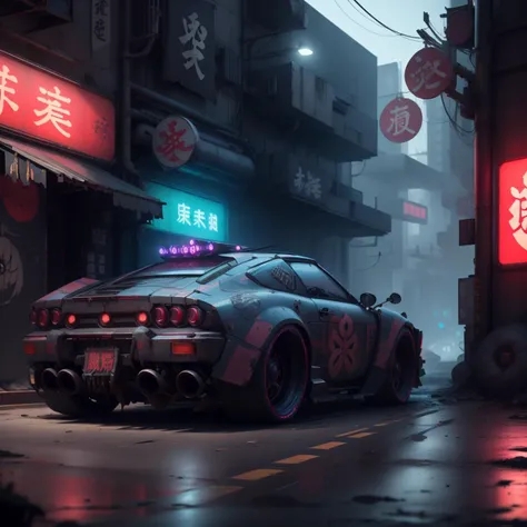 <lora:ShinobiTech-20:0.9>, shinobitech , scifi, shinobi,   bulky metal , (cyberpunk:1.1) , neon lights, 
vehicle on the street ,