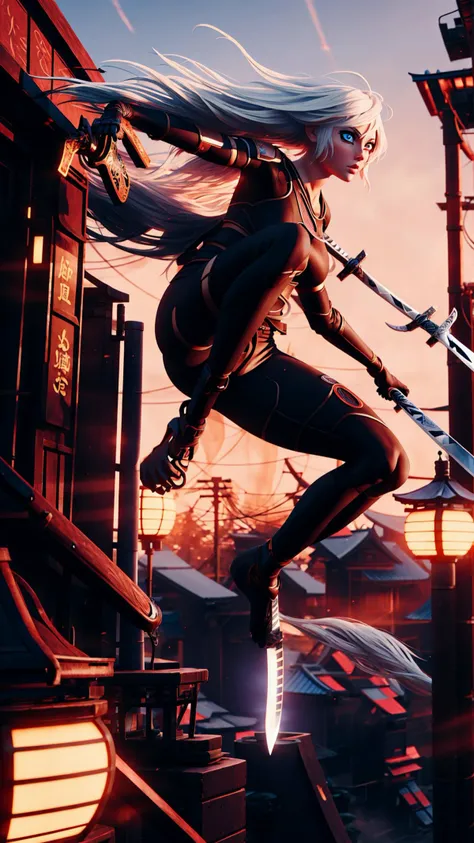 (big eyes:1.25), <lora:yorha_type_a_noDOT_2:0.8> (yorha type a no. 2:1.15), 1girl, long hair, (white hair:1.15), dirty, dust, BREAK, katana, holding sword, (flying kick:1.15), BREAK, <lora:Fly:0.4> fly, floating, Scenery, BREAK <lora:ShinobiTech:0.5> shinobitech, shinobi, cyberpunk, neon lights, masterpiece, best quality, extremely detailed, highly quality, 4k, sharp focus, professional, sharp focus, award winning, cinematic lighting, octane render, unreal engine, volumetrics dtx, Wallpaper,
