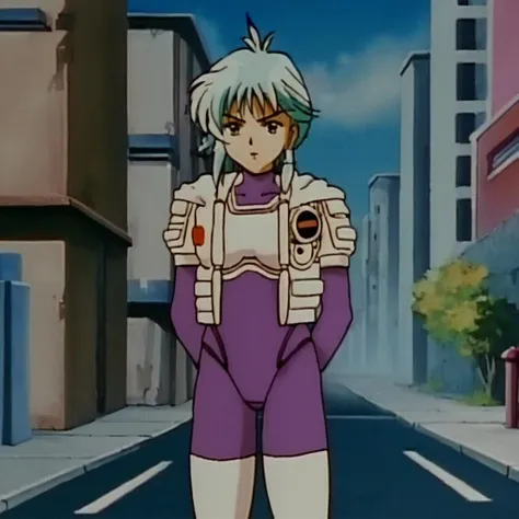 k4r1n woman standing, medium-shot, front view, background of a street, anime <lora:k4r1n-000005:0.6>