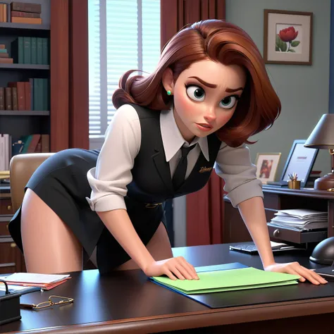 <lora:sdxl-creampie-v02-e99:0.8> beautiful disney pixar style secretary leaning over her desk, flirting, spreading ass to show wet creampie, detailed, intricate, elegant || <lora:sdxl-creampie-v02-e99:0.5> disney pixar style, office, detailed, intricate, elegant, 8k