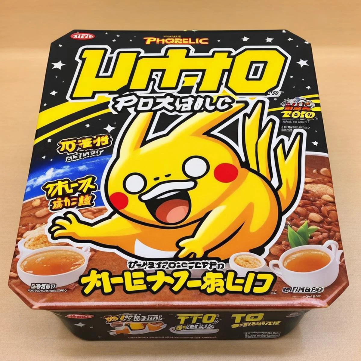 A photorealistic image of a box with a high-quality illustration of an anime pokemon printed on the top,full body shot of Charizard, flying in the air, beautiful sea in background, HD, masterpiece, best quality, hyper detailed, ultra detailed,<lora:yakibaba2:0.67>,noodle