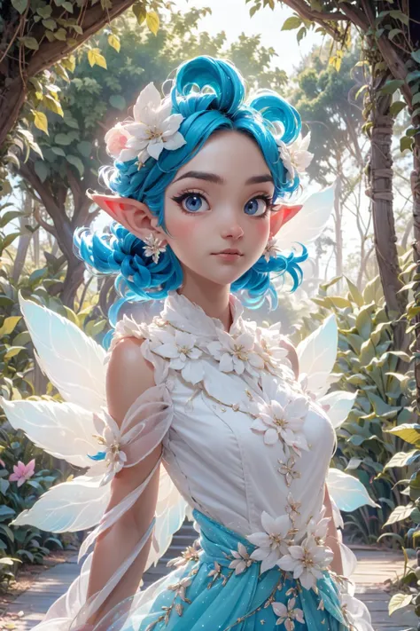 cute adorable girl, age 19, (pixar style:1.1), fairy, (in a forest, daylight, sunny:1.1), (best quality, masterpiece, 4k, ultra detailed, sharp focus, 8k, high definition:1.2) <lora:Lit:0.6> <lora:Flower_fairy:0.7>