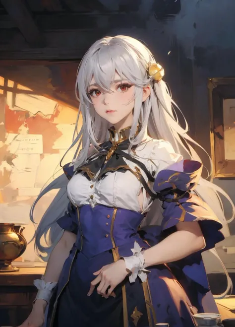 photorealistic,pikkyninym,<lora:Ninym:0.9>,(John Singer Sargent:1.2),
1girl,silver hair,long hair,gold hair ornament,red eyes,cowboy shot:1.3,<lora:hipoly_3dcg_v7-epoch-000012:0.6>