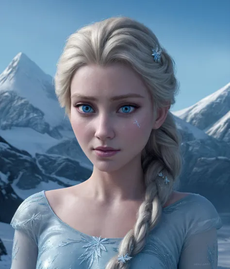 (masterpiece:1.4), (best qualit:1.4), (high resolution:1.4), elsa of arendelle, blue ice dress, single braid, (looking at viewer:1.1), mountain, snow, ice, <lora:elsa_of_arendelle_v1:0.5>, realistic, ultra quality, highly detailed, ultra HD realistic, ultra quality, highly detailed, ultra HD, face focus