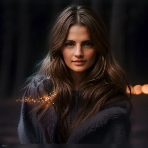 woman,smiling, long hair, dark theme,soothing tones,muted colors,(dark forest, fireflies, glowing lake:1.1),oversized hoodie, (masterpiece, best quality, ultra-detailed, best shadow), high contrast, (best illumination), ((cinematic light)), colorful, hyper detail, dramatic light, intricate details, (1 girl, solo) , ultra detailed artistic photography, dreamy, backlit, shadows, ultra high definition, 8k, ultra sharp focus, intricate artwork masterpiece, ultra high quality model, soft lighting, film photography, analogue photography, hyperrealism, stanakatic,  <lyco:StanaKatic:1.0>