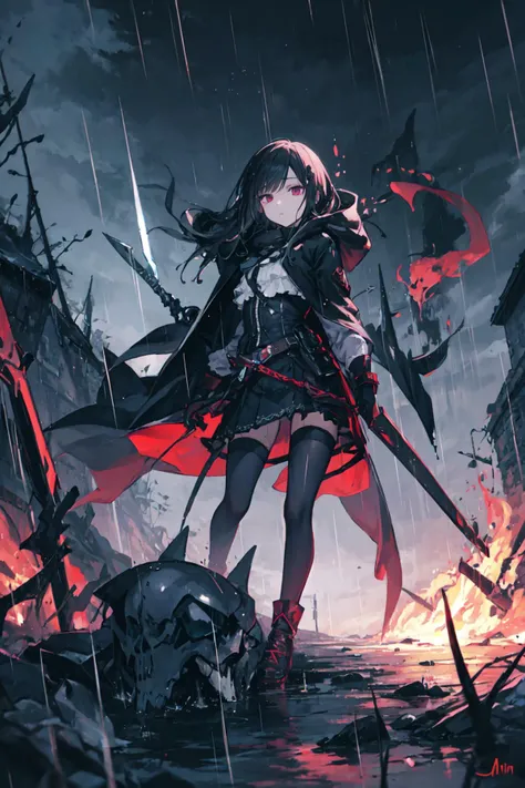 rain,death,1girl,reaper,weapon,night