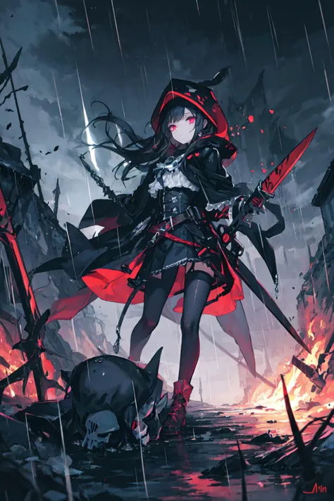 rain,death,1girl,reaper,weapon,night