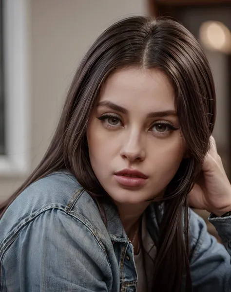 cinematic film still (realistic, photorealistic),  wearing Denim jacket and Leather pants: Pants made of leather for a stylish and edgy look.,  realistic , <lora:quiron_MaddyMay_v3_Lora:0.67> MaddyMayQuiron woman,,  (high quality skin), (high detailed face skin), (realistic iris), (realistic pupils), (skin pores), (skin imperfections:0.27), . shallow depth of field, vignette, highly detailed, high budget Hollywood movie, bokeh, cinemascope, moody, epic, gorgeous, film grain, grainy