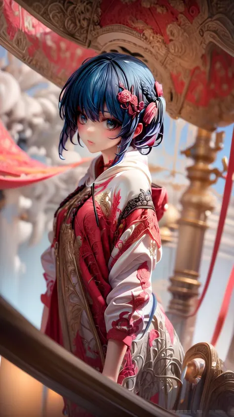 (masterpiece, best quality, ultra-detailed, intricate details),((perfect female figure)),(beautiful detailed eyes, ultra-detailed, intricate details,beautiful detailed face,perfect_face,perfect_hand), 1 girl, light blue hair,very long hair, hair flaps,  Breast Squeeze ,fit,Evening,Leaning forward with hands on thighs, in a dimly lit alleyway,
 PVC figure, platic_model,<lora:DudouHoodies:0.8>(dudou,dudou_embroidery:1.3), ([hoodie|dudou]::0.5), (hoodie:1.2),,Shag haircut <lora:add_detail:0.7> <lora:Dreamwave v2L:1> Dreamwave