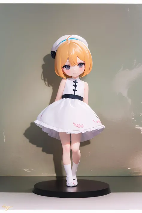 (best quality:1.3),(1 cute young child:1.2),(cute,simple,detailless:1.3),(flat colored eyes:1.4),(chibi:1.4),(small breast,wearing simple smooth dress),(blond well-trimmed short bob hair),(forehead:1.1),(smiling,happy:1.4),(bright face),(arms behind back),(simple painting, small deformed),(sidelighting:1.3),(bright photo,portrait lighting:1.3) <lora:Flat2:1>