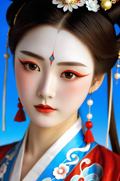 best quality,chinese girls,hanfu,1girl,extreamly detailed,beautiful detailed face,beautiful eyes,chinese style,peking opera face painted with peking opera makeup,costumes,perfect figure,exquisite luxray chinese headdress,dignified,photorealistic:2,RAW photo,<lora:add-detail-xl:1.5>,<lora:lilfroggyXL:0.7>,