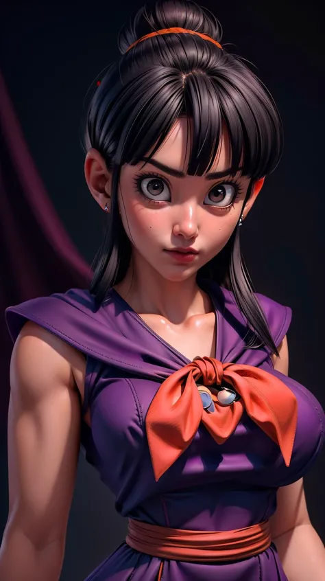 <lora:chichi_dbzV2:0.7> chichi_dbz, standing, solo, large_breasts, Purple_Dress_Orange_Neckerchief, masterpiece, best quality, detailed face, detailed eyes, highres,, kkw-ph1, <lora:epi_noiseoffset2:1> <lora:LORA-XenoDetailer-v2:1>