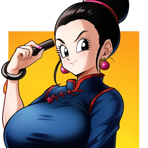 <lora:Chichi_DBZ:0.5>, Chichi_DBZ, black_eyes, black_hair, hair_bun, big_breasts, jewelry, earrings, ponytail, chinese_clothes