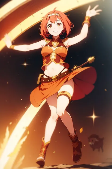 <lora:CREATED_ANIME_ShingekiNoBahamut_nina_v01_5nina_15reg_auto:0.8>nina \(shingeki no bahamut\), adventure outfit, belt, headband, navel, smile, full body, amber_eyes, 64K, f1.2, 800mm, UHD, dynamic lighting, anime screencap