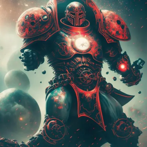 photo of intimidating (NeonMutation ChaoticSpheres) (GrimKnights:1) Future Cyber Centurion standing in front, Background Atomic Explosion, energy, style by MushroomLove