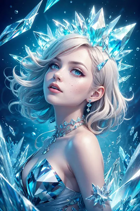 1 girl, adult (elven:0.7) woman, freckles, silver eyes, platinum blonde twin drills hair,
(style-swirlmagic:1.0), portrait, looking up, solo, half shot, detailed background, close up, detailed face, (<lora:crystallineai_v10:0.6>, crystallineAI, crystalline theme:1.1), crystal sorcerer, levitating, ice themed clothes, rocks floating in the air, glowing shards, surrounded by blue jewels, jade, magical floating particles, crystal canyon background, (shallow water:0.7), magical cinematic ethereal atmosphere, backlighting, reflections,
torino aqua, <lora:torinoAquaStyleLora_offset:0.4>,