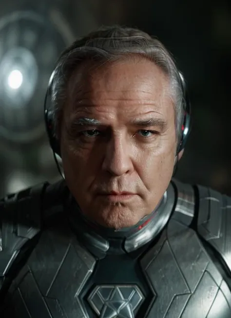 (<lora:MarlonBrandoOld:1>) ,a close up Portrait photo of (mbo1) man with grey hair, Detailed face, (perfect eyes), (highly detailed skin:1.1),   wearing a ((Super Soldier Uniform, Vibranium Shield, Helmet with Enhanced Hearing, Tactical Gloves, Super Boots)), Modelshoot style, Professional Photography, soft lighting, PHOTOREALISTIC, Realistic, nature background, blurred background, volumetric fog,. RAW, analog style, sharp focus, 8k, HD, DSLR, high quality, Fujifilm XT3, film grain, award winning, masterpiece,