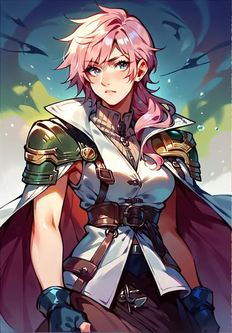 score_9,score_8_up,score_7_up,score_6_up,score_5_up,score_4_up <lora:ffxiii_lightning_ponyXL:0.8> lightningfarron, sleeveless jacket, shoulder armor, cape, fingerless gloves, skirt, <lora:WD-MAnon-XLV3:0.8>,