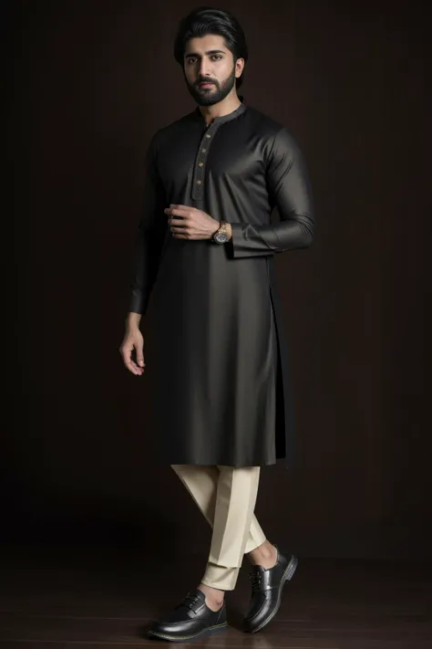 xyzsankurta, (highly detailed:1.3), 1boy, solo, bearded,(full body:1.3), Ultra-detail, (highres:1.1), best quality, (masterpiece:1.3), cinematic lighting, (highly detailed face and eyes:1.3), kurta, shalwar, shoe, <lora:xyzsankurta:.75>
