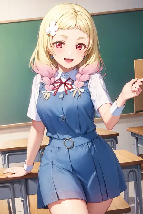 o_natsumi_, (masterpiece:1.2), (best quality:1.2), (ultra-detailed), <lora:epoch-000006:1>
1girl, solo, short hair, cuff, (Beatrice),
(illustration:1.1),(best quality),(masterpiece:1.1),(beautiful and clear background:1.25),(extremely detailed CG unity 8k wallpaper:1.1), (colorful:0.9),(depth of field:0.75),( ink splashing:0.95),(color splashing:0.85),(watercolor:0.65),
(cowboy shot:1.4),blue (school uniform:1.4), :d, dress, earrings,looking_at_viewer, neck_ribbon, smile,
classroom, indoor, sunny, detailed blue sky