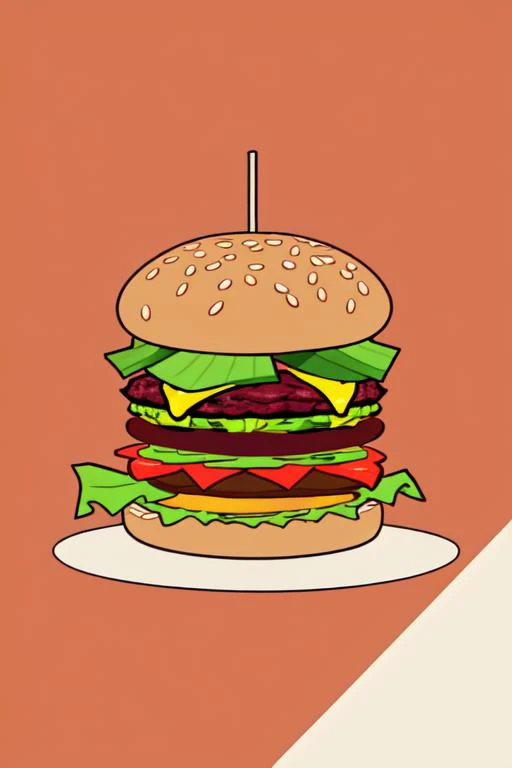 cartoon, Hamburger, Vector, flat color,  solid color background