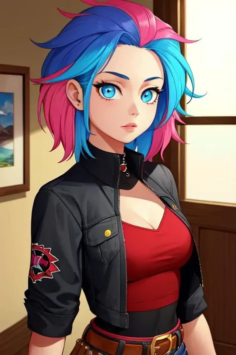 masterpiece, best quality, western, 1girl, punk girl, multi-colored hair, upperbody, western cartoon