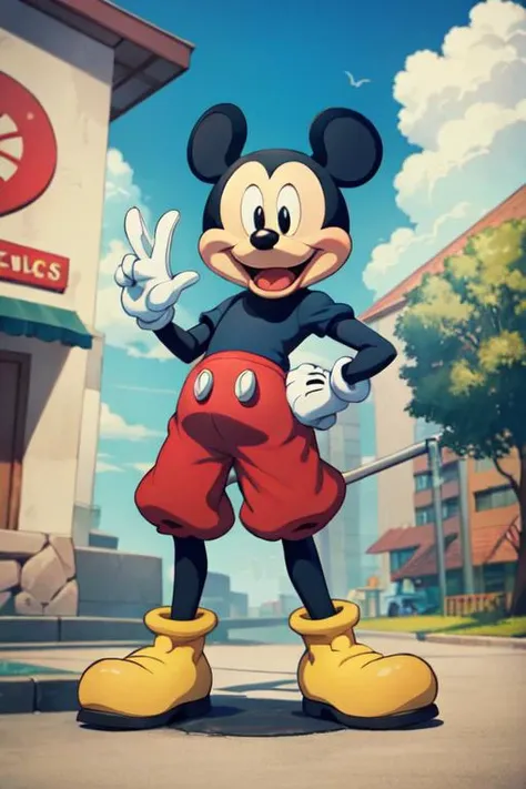 cartoon, modern Mickey Mouse, outdoor