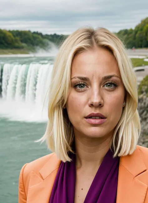 portrait of ((sks woman)) by Flora Borsi at the niagara falls style by Flora Borsi, bold, bright colours, blonde haircut, ((Flora Borsi)) by Dominique Issermann <lora:locon_kaleycuoco_v1_from_v1_64_32:1>