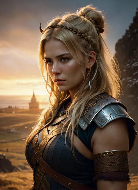 A stunning intricate full color portrait of (sks woman:1) as (viking warrior), (barbarian),  epic character composition, by ilya kuvshinov, alessio albi, nina masic, sharp focus, natural lighting, subsurface scattering, f2, 35mm, film grain, <lora:locon_kaleycuoco_v1_from_v1_64_32:1>