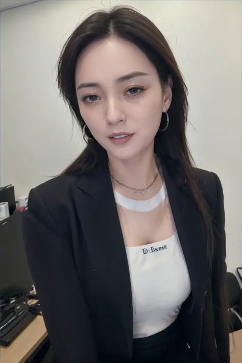 d1,Capture the powerful image of a confident businesswoman in an office setting, dressed in clean and sharp formal attire. The woman should be hyper-realistic, with a high level of detail and resolution. The focus should be on the woman, her confident expression, and her immaculate professional attire. The lighting should be bright and even, highlighting the woman and the office environment. The colors should be professional and muted, with the woman's outfit contrasting with the modern office interior. The composition should be a mid-shot, capturing the woman and the office in sharp detail. Use a high-quality camera with a fast shutter speed to capture the moment