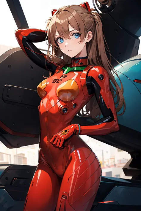 <lora:GoodHands-vanilla:1>,(masterpiece:1.2),best quality,high resolution,unity 8k wallpaper,(illustration:0.8),(beautiful detailed eyes:1.6),extremely detailed face,perfect lighting,extremely detailed CG,(perfect hands, perfect anatomy),1girl,solo,looking at viewer,eye focus,red eyes,light red hair,longo red hair,hair between eyes,red hair,plugsuit,pilot suit,interface headset,red bodysuit,red pilot suit,red plugsuit,(expressionless:1),<lora:souryuuasukalangleyV9:1>,<lora:epi_noiseoffset2:1>,(natural pose:1.5),(red mecha:1.2),