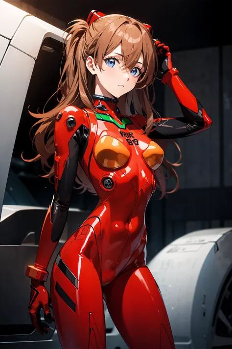 <lora:GoodHands-vanilla:1>,(masterpiece:1.2),best quality,high resolution,unity 8k wallpaper,(illustration:0.8),(beautiful detailed eyes:1.2),extremely detailed face,perfect lighting,extremely detailed CG,(perfect hands, perfect anatomy),1girl,solo,looking at viewer,eye focus,red eyes,light red hair,longo red hair,hair between eyes,red hair,plugsuit,pilot suit,interface headset,red bodysuit,red pilot suit,red plugsuit,(expressionless:1),<lora:souryuuasukalangleyV9:1>,<lora:epi_noiseoffset2:1>,(natural pose:1.5),(red mecha:1.2),smile, <lora:add_detail:0.5>