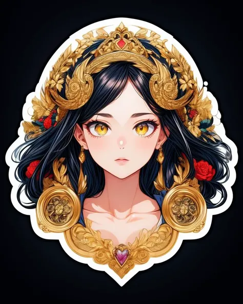 (masterpiece:1.2), (best quality), (ultra detailed), (8k, 4k, intricate), (highly detailed:1.2), (detailed face:1.2), (dynamic pose:1.2), ((stickers)), black background, simple background, concept art, sots art, solo, looking at viewer, yellow eyes, 1girl, v-neck, large breasts, portrait, <lora:stickersV3:1>, <lora:add_detail:1>