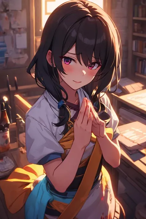 1girl, solo, masterpiece, best quality, unity 8k wallpaper, illustration, ultra-detailed, <lora:fidgeting_v1-000010:0.9>, fidgeting, steepled fingers,