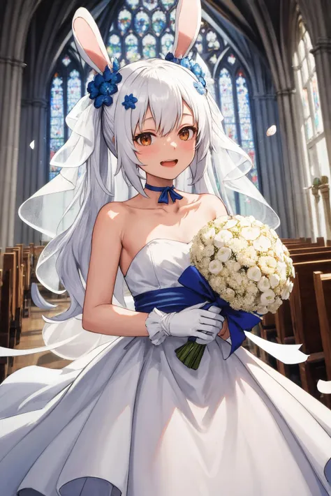 FuyutsukiKC,(Fuyutsuki) uniform,grey hair,long hair,
(masterpiece:1.4),(best quality:1.4), (premium:1.4), (great illustration:1.4), (ultra-detailed:1.4),(art CG, 8K), KonishiCSA,1girl,solo,
(princess line wedding dress:1.4),(Happy Smile:1.4),(cry:1.2),KonishiCSA,church,Stained glass,holylight,