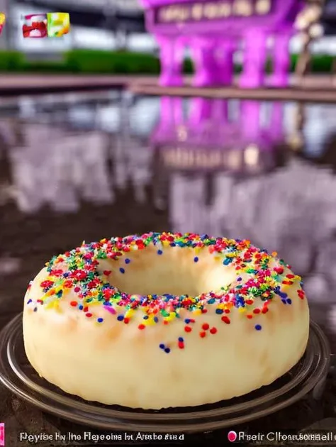 magic doughnut on dish glassed with pink and chocolate, sprinkles, delicious, perfect baked , OverallDetail-SDXL, extremely detailed, UHD,(long exposure , dystopian but extremelybeautiful:1.4),devils contract, bokeh,crystal cake, trsldamrl style