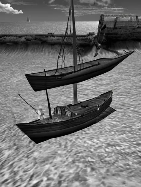 (old cartoon illustration) of an old abandoned boat on the beach and surrounded by seagulls and starfish, storm and clouds rubber_hose_character, trsldamrl style