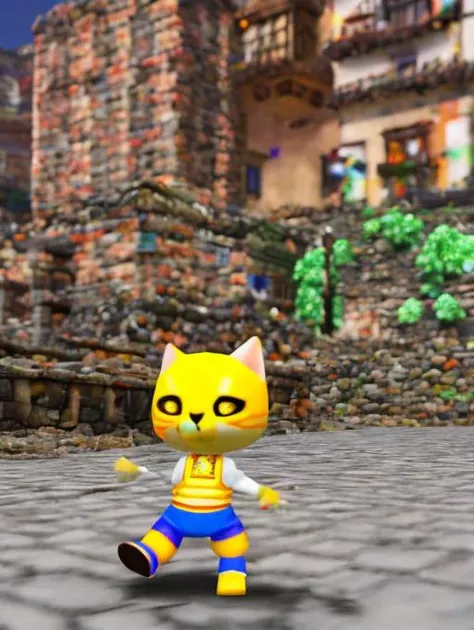a cute colorful chibi skeleton cat running toward the viewer, bokeh blur background, insanely intricate details, (masterpiece), breathtaking natures art work, trsldamrl style