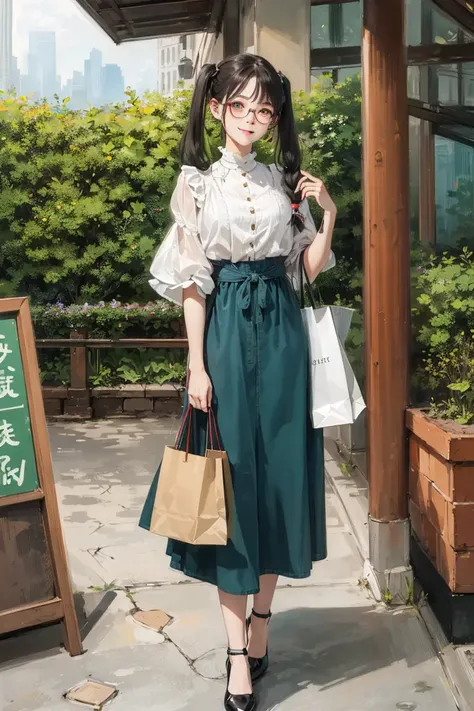 masterpiece, best quality,
1girl, looking at viewer,
Reserved class president girl, gentle smile, relaxed posture, braided pigtails, glasses, casual and conservative outfit with tasteful details, accessories, shoes, bags, leisurely setting such as a park, cafe, or shopping mall, soft pastel colors and natural tones, background scenery with plants and animals, relaxed atmosphere,
anime, illustration,
detailed skin texture, detailed cloth texture, beautiful detailed face, intricate details, ultra detailed,
<lora:hipoly3DModelLora_v20:0.4:NP>